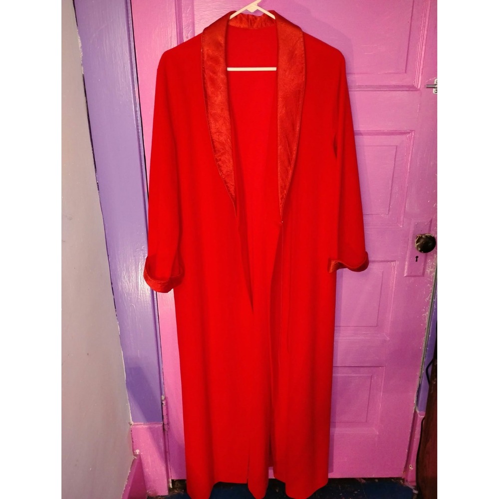 70s Vintage Vassarette Red Velour Look Soft Plush Robe Cozy Medium